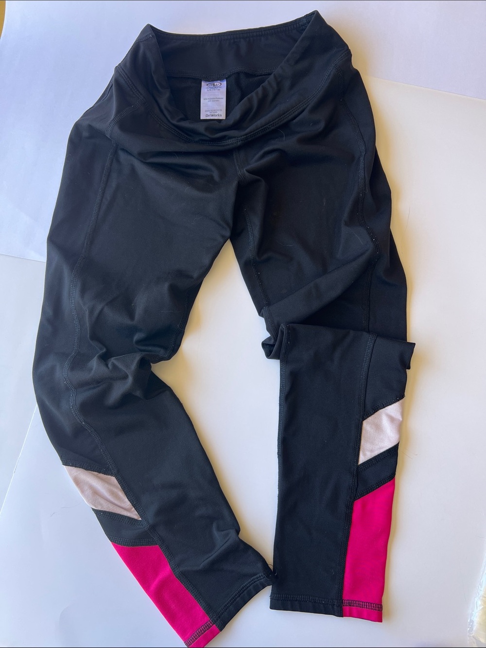 Athletic Works Black Leggings with Pink and Cream Colorblocks